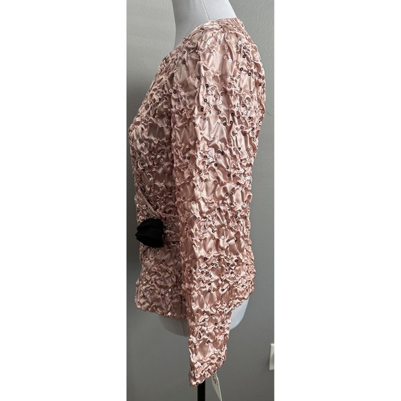 NEW NWT Womens CACHE Pink Sequin Faux Wrap Dressy Top Rose Accent Blouse Sz M - Picture 2 of 8
